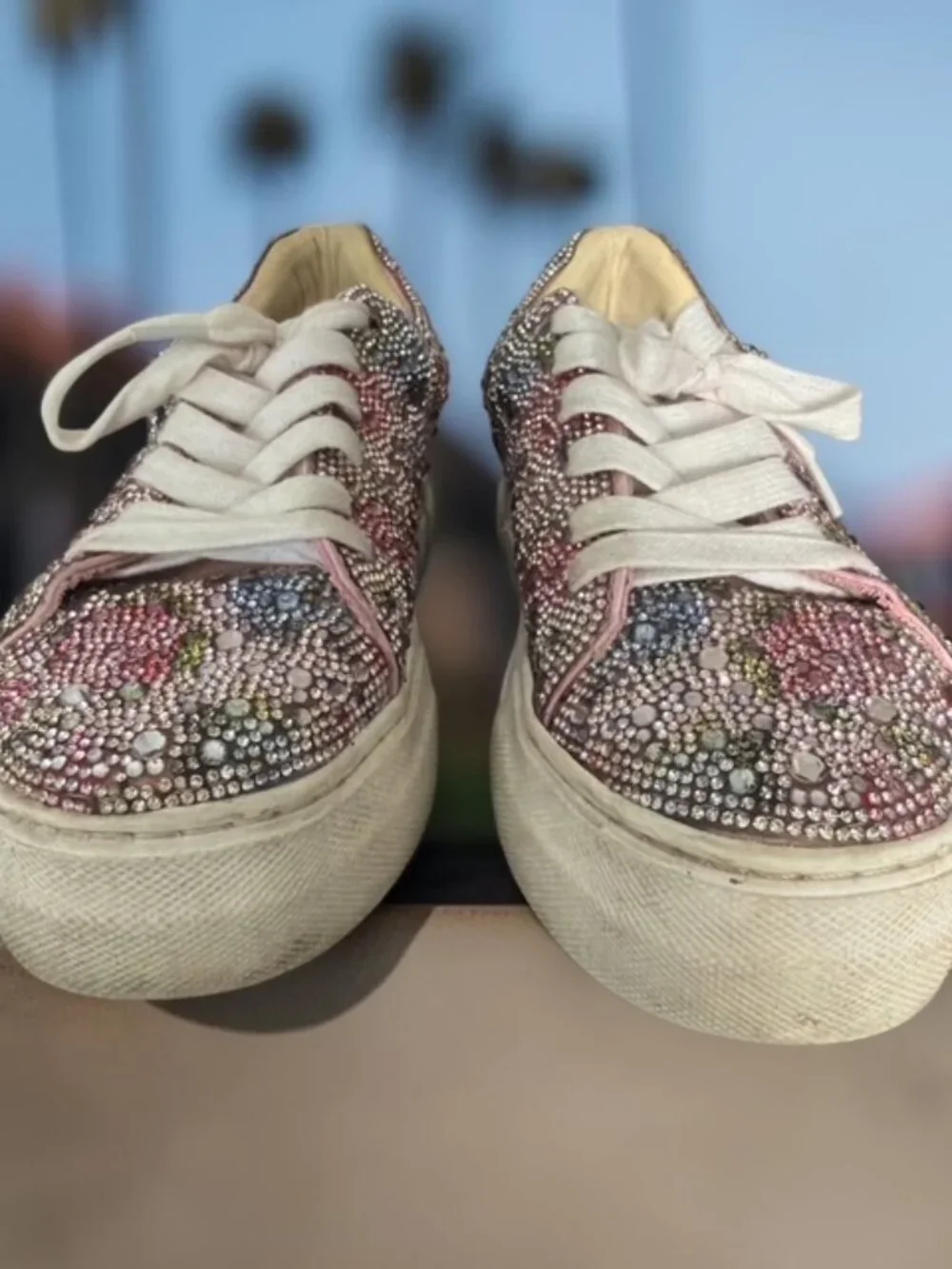 Betsey Johnson Sidny Rhinestone Sneakers Pink Floral Size 6.5